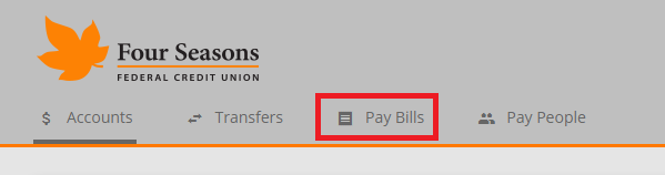 Screenshot showing the location of Bill Pay within Online Banking.
