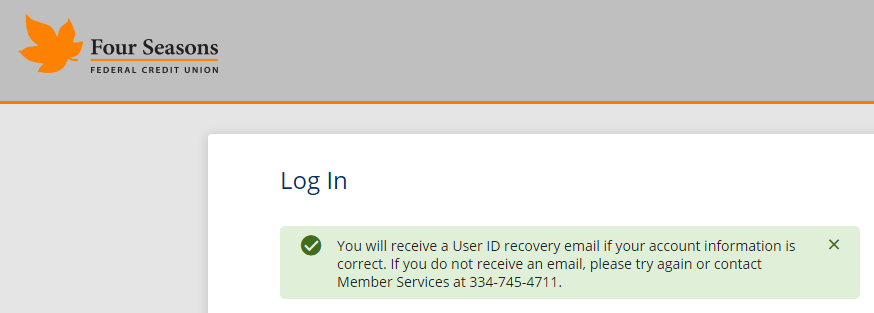 Screenshot showing successful user ID recovery message.
