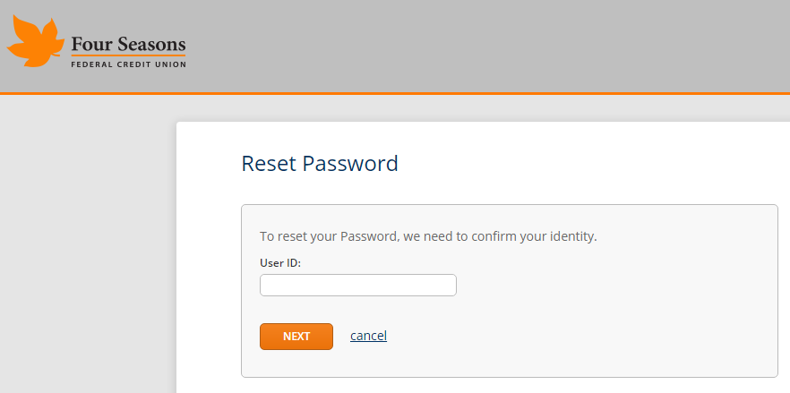 Screenshot showing the Reset Password page, asking for your User ID.
